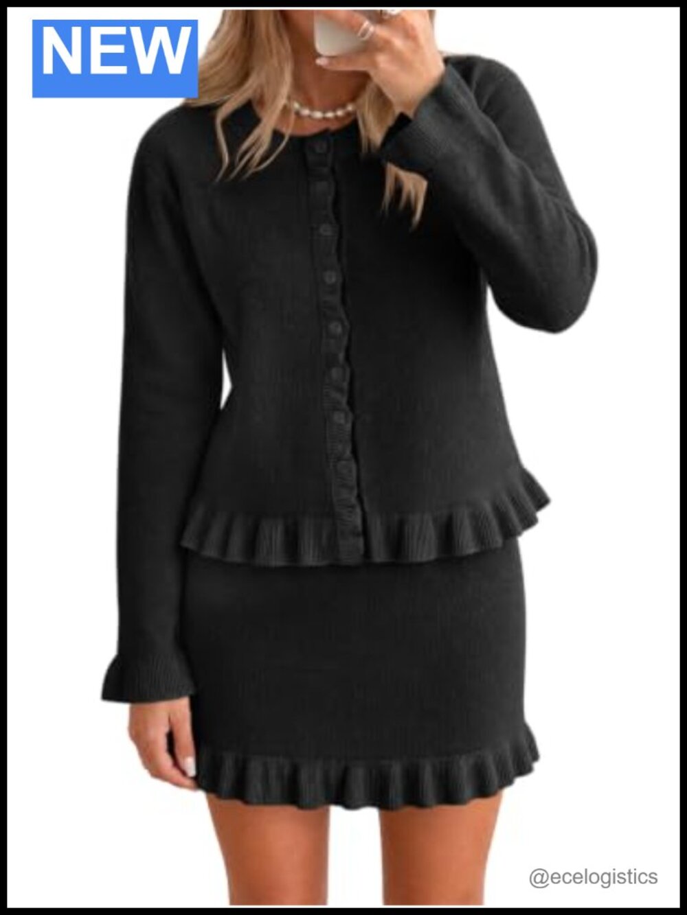 Women 2 Piece Knit Set Cropped Cardigan High Waist Skirt Fall Winter Sweater